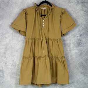 Sofia Italy Tiered Babydoll Dress Womens sz M Tan Cottagecore festival coquette
